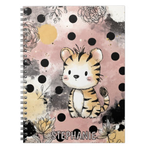 Carnet Illustration fantaisiste de tigre en aquarelle flo