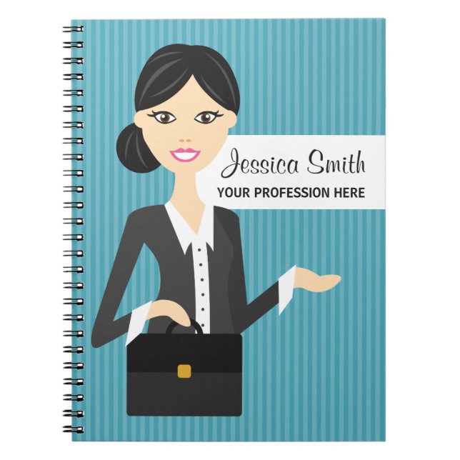 Carnet Illustration Femme D'Affaires Avec Cheveux Noir (Devant)