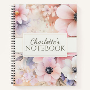 Carnet Illustration florale à l'aquarelle pastel rose ten