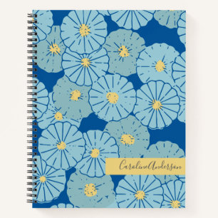 Carnet Illustration florale du Japon bleu personnalisée