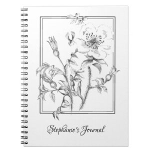 Carnet Illustration florale Vintage à main avec nom