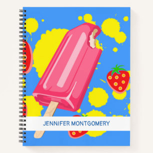 Carnet Illustration Fun Pink Popsicle and Strawberries