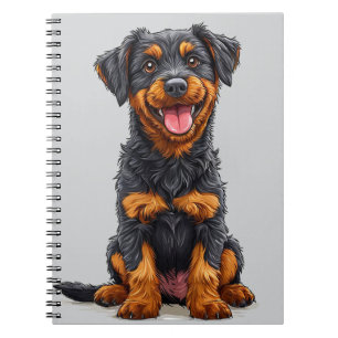 Carnet Illustration joyeuse d'un chien noir et feu
