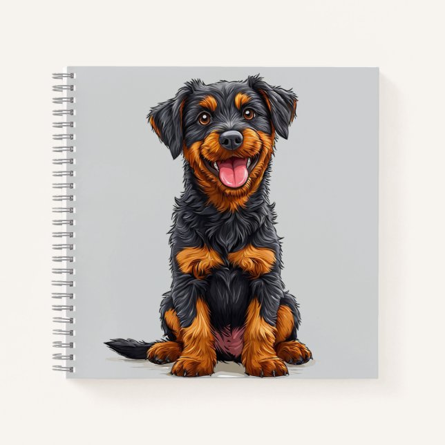 Carnet Illustration joyeuse d'un chien noir et feu (Devant)