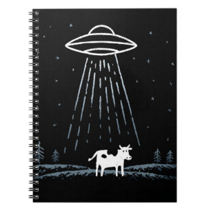 Carnet Illustration minimaliste d'un OVNI enlevant une va