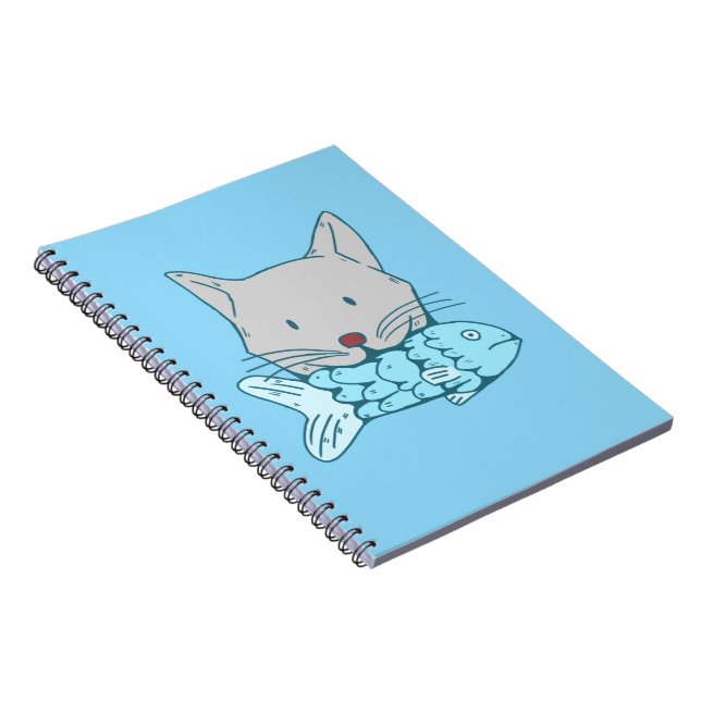 Carnet Illustration of a cat eating fish.  (Côté Droit)