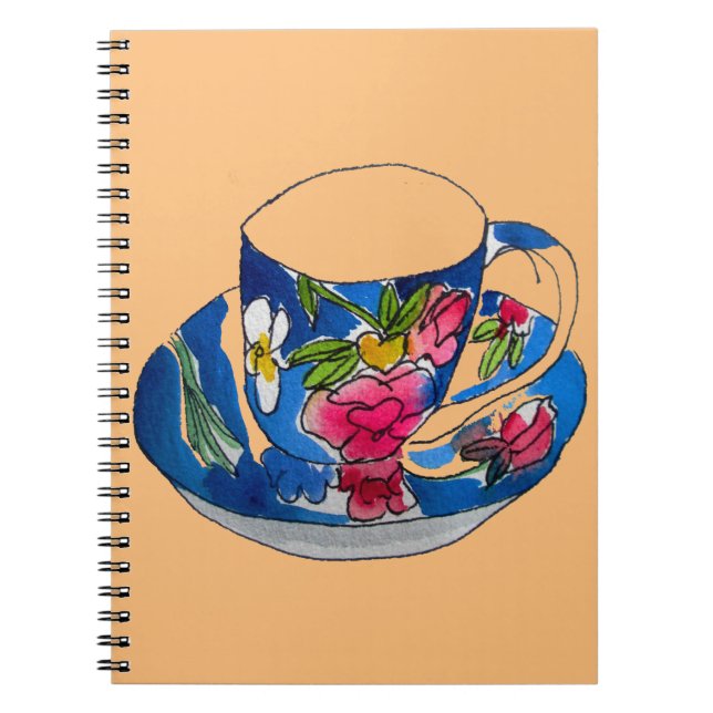 Carnet illustration originale de l'aquarelle Teacups vint (Devant)