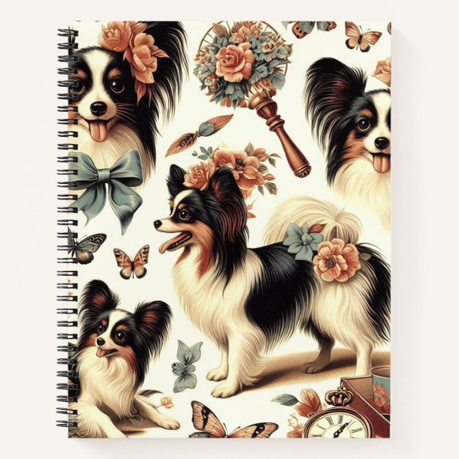 Carnet Illustration Vintage de chien Papillon (Devant)