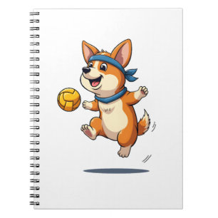Carnet Illustration Vintage de Corgi jouant au Volleyball