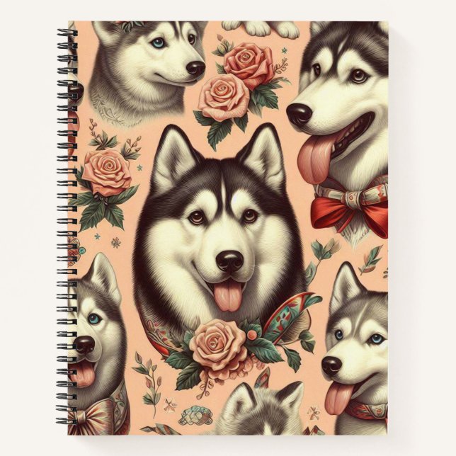 Carnet Illustration Vintage de Husky Sibérien (Devant)