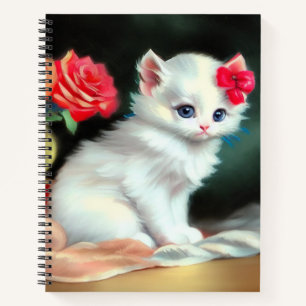 Carnet Illustration vintage de Kitten blanc avec fleurs r