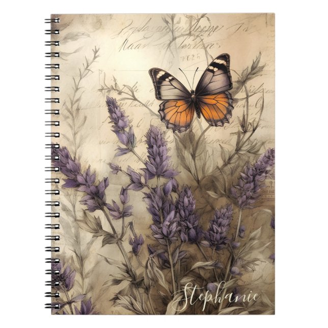 Carnet Illustration vintage de papillon de lavande (Devant)