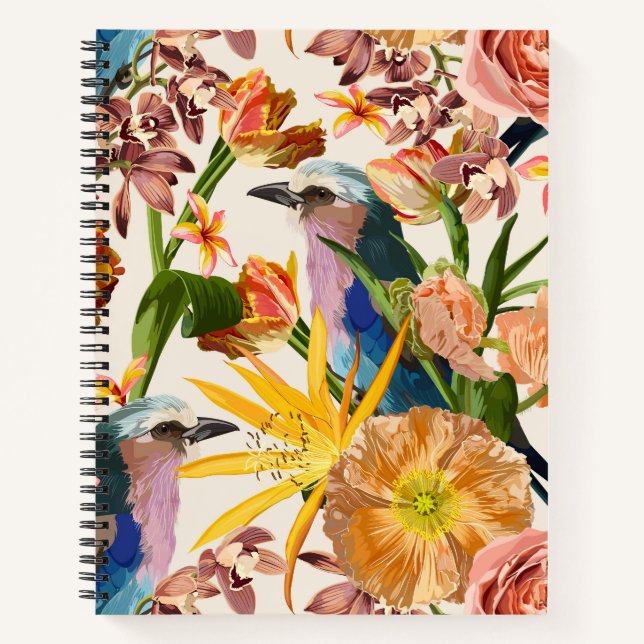 Carnet Illustrations de fleurs tropicales, oiseaux exotiq (Devant)