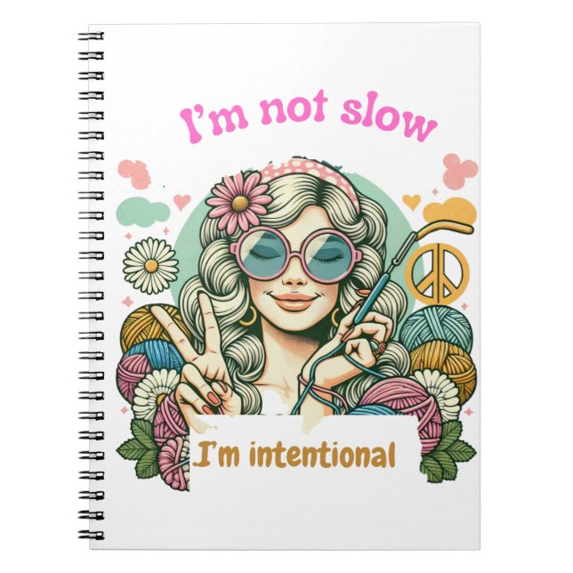 Carnet "I'm not slow, I'm intentional - Retro knitting hu (Devant)