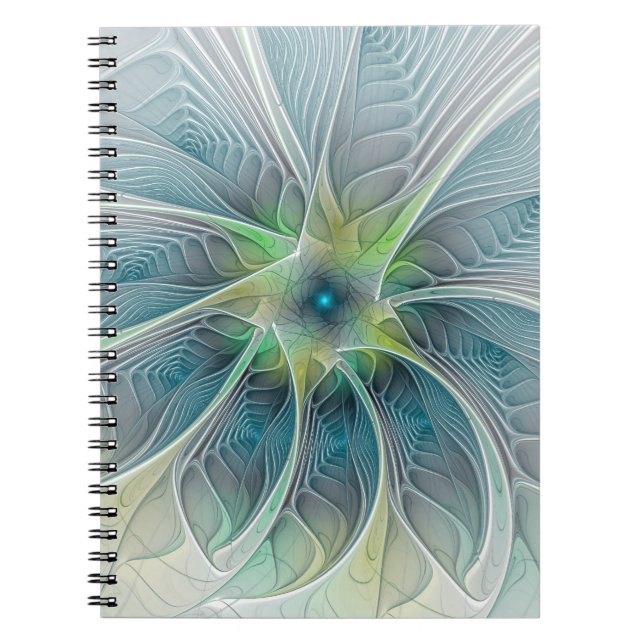 Carnet Imaginaire fleuri Moderne Bleu Vert Fractal Fleur (Devant)