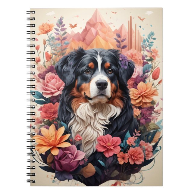Carnet imaginaire floral 3D Bernese Mountain Dog Birds Vi (Devant)