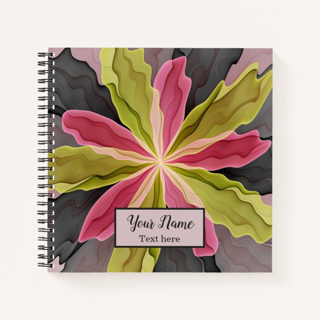 Carnet Imaginaire rose vert anthracite Fleur Nom fractal (Devant)