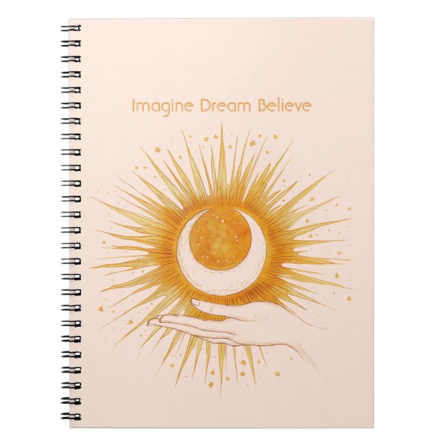 Carnet Imaginez Rêve Croire Or Orange Soleil Main (Devant)