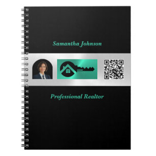 Carnet Immobilier Réel Clé QR Turquoise Photo Luxe