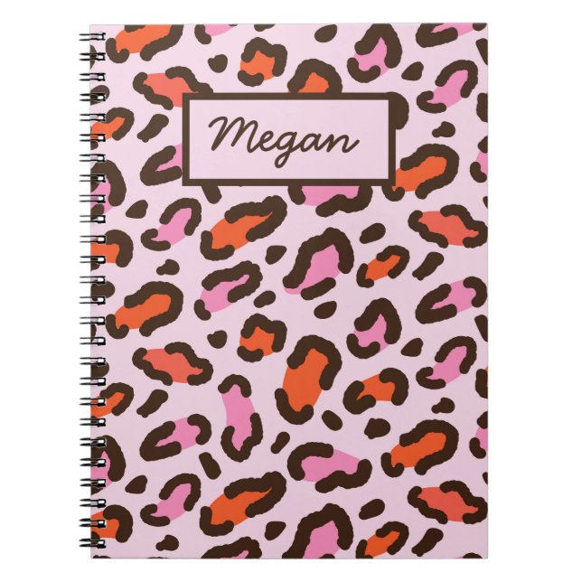 Carnet Impression animalière léopard rose et orange Nom  (Devant)