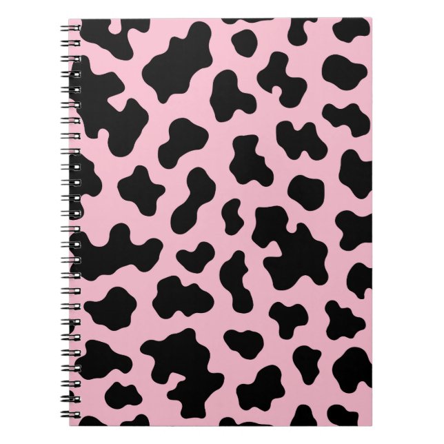 Carnet Impression cuir de vache noir et rose  (Devant)