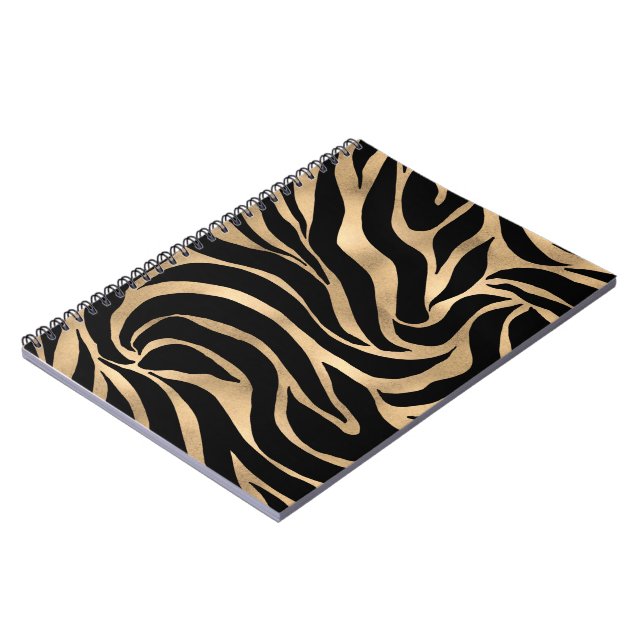 Carnet Impression d'animal élégant métallisé or zèbre noi (Côté gauche)