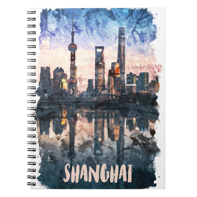 Carnet Impression d'art aquarelle de la skyline de Shangh (Devant)