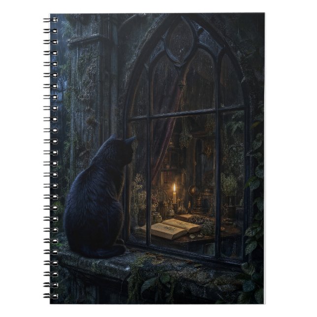Carnet Impression d'art botanique sombre de chat noir got (Devant)