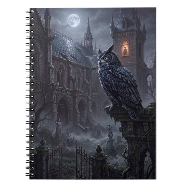 Carnet Impression d'art de nuit sombre de hibou gothique (Devant)