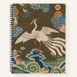 Carnet Impression de broderie en soie blanche antique chi