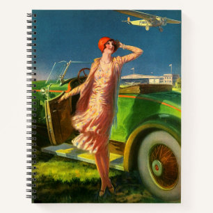 Carnet Impression de voiture et d'avion femme 1930
