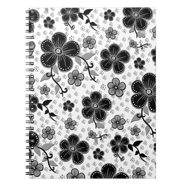 Carnet Impression florale noire et blanche (Devant)