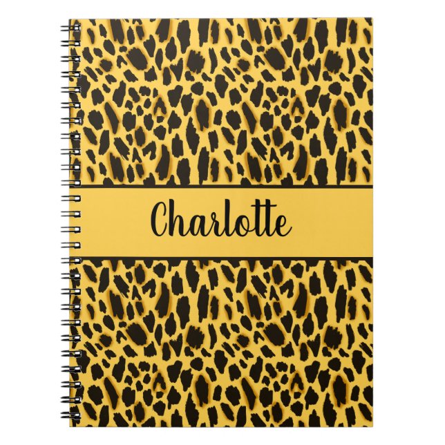 Carnet Impression guépard jaune avec nom personnalisé et  (Devant)