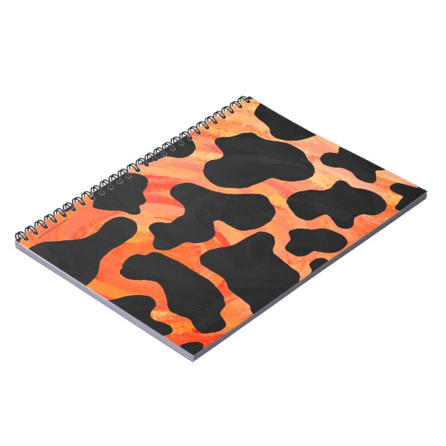Carnet Impression noire et orange de vache (Côté gauche)