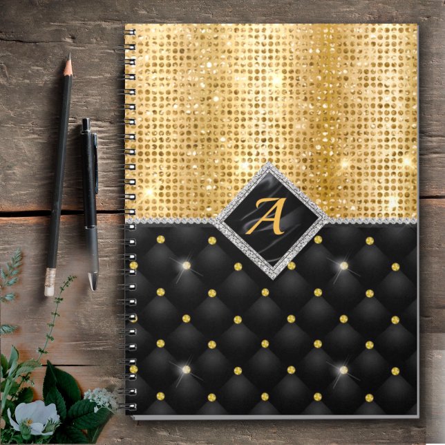 Carnet Impression stylisée Crystal Gold diamant noir mono (Créateur téléchargé)