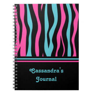 Carnet Impression zèbre mignon punk en rose chaud, noir e