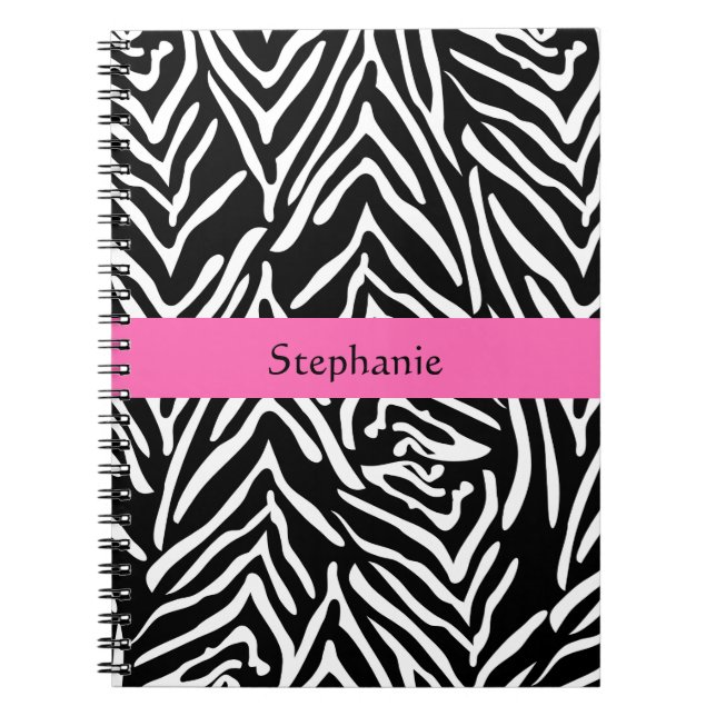 Carnet Impression Zèbre noir, blanc et rose chaud personn (Devant)