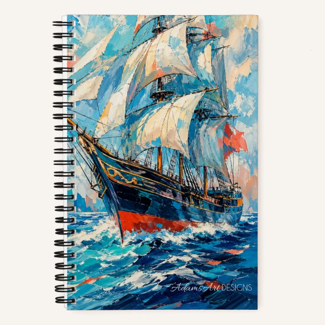 Carnet Impressionnisme vibrant de navire à voiles sur l'o (Recto)