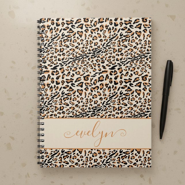 Carnet Imprimé animalier léopard crème noir marron person (Personalized Notebook with leopard print by Darling & May)