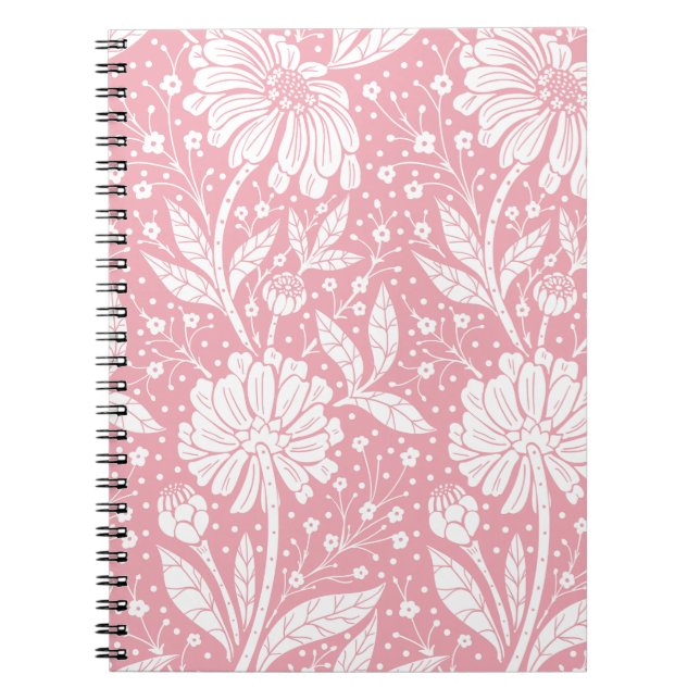 Carnet Imprimé floral rose blanc (Devant)