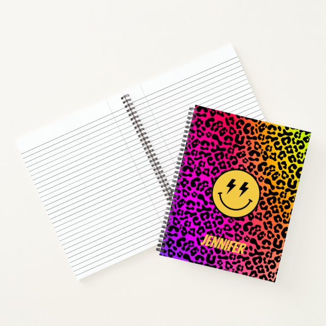 Carnet Imprimé léopard arc-en-ciel rétro personnalisable  (Intérieur)