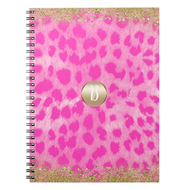 Carnet Imprimé léopard rose pailletté or moderne (Devant)