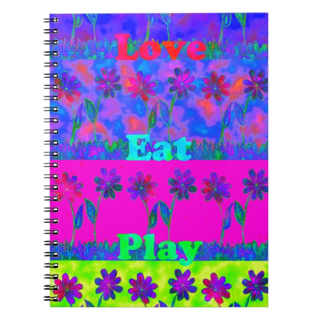 Carnet Imprimer Art Motivational Vibrant "Eat Love & Play (Devant)