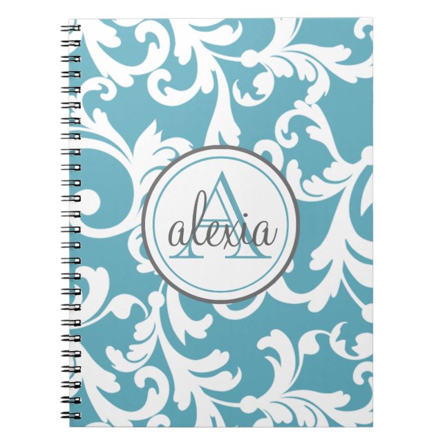 Carnet Imprimer Damas monogrammes bleu océan (Devant)