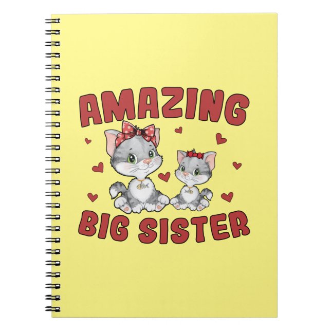Carnet Incroyable Grande Sœur - Chats Kitty Cœurs Rouges (Devant)