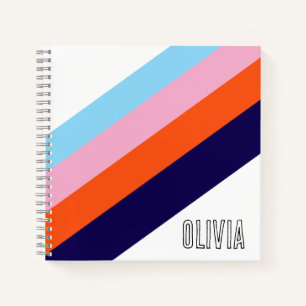 Carnet IndegoRose OrangeViolet Rayures  Nom personnalisé