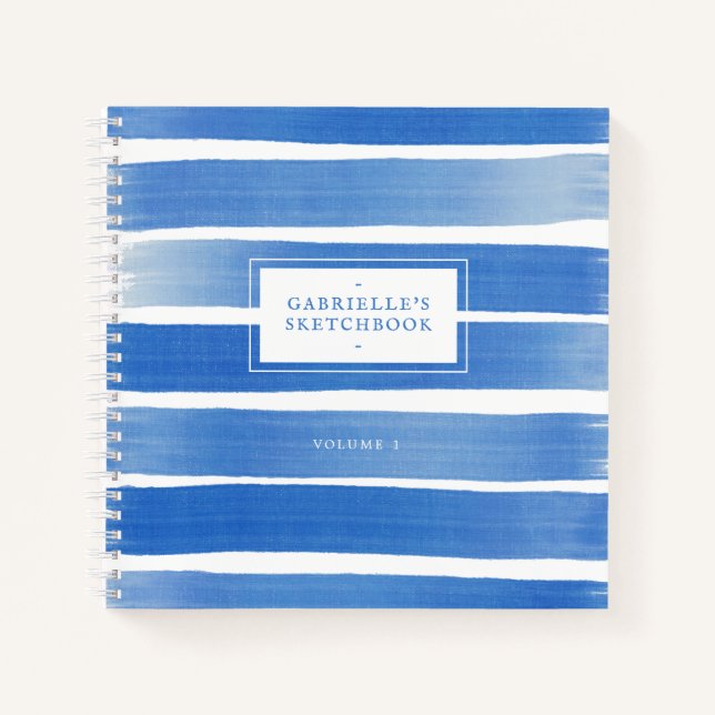 Carnet Indigo Blue Sketchbook Abstrait Stripe Nom personn (Devant)