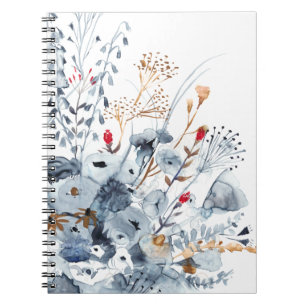 Carnet Indigo et ocre - fleurs d'aquarelle