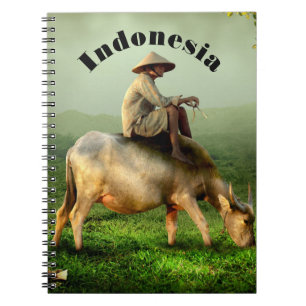 Carnet Indonesia Scenic landscape with Buffalo and Farmer