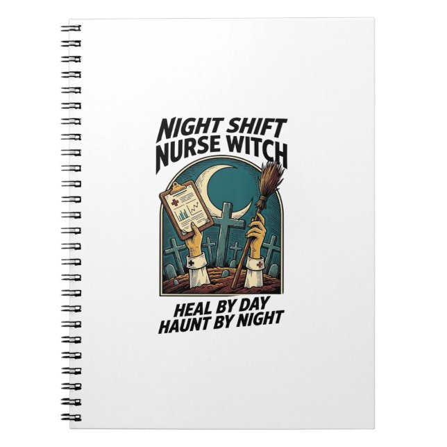 Carnet Infirmière de nuit Sorcière Rétro Halloween Tee (Devant)